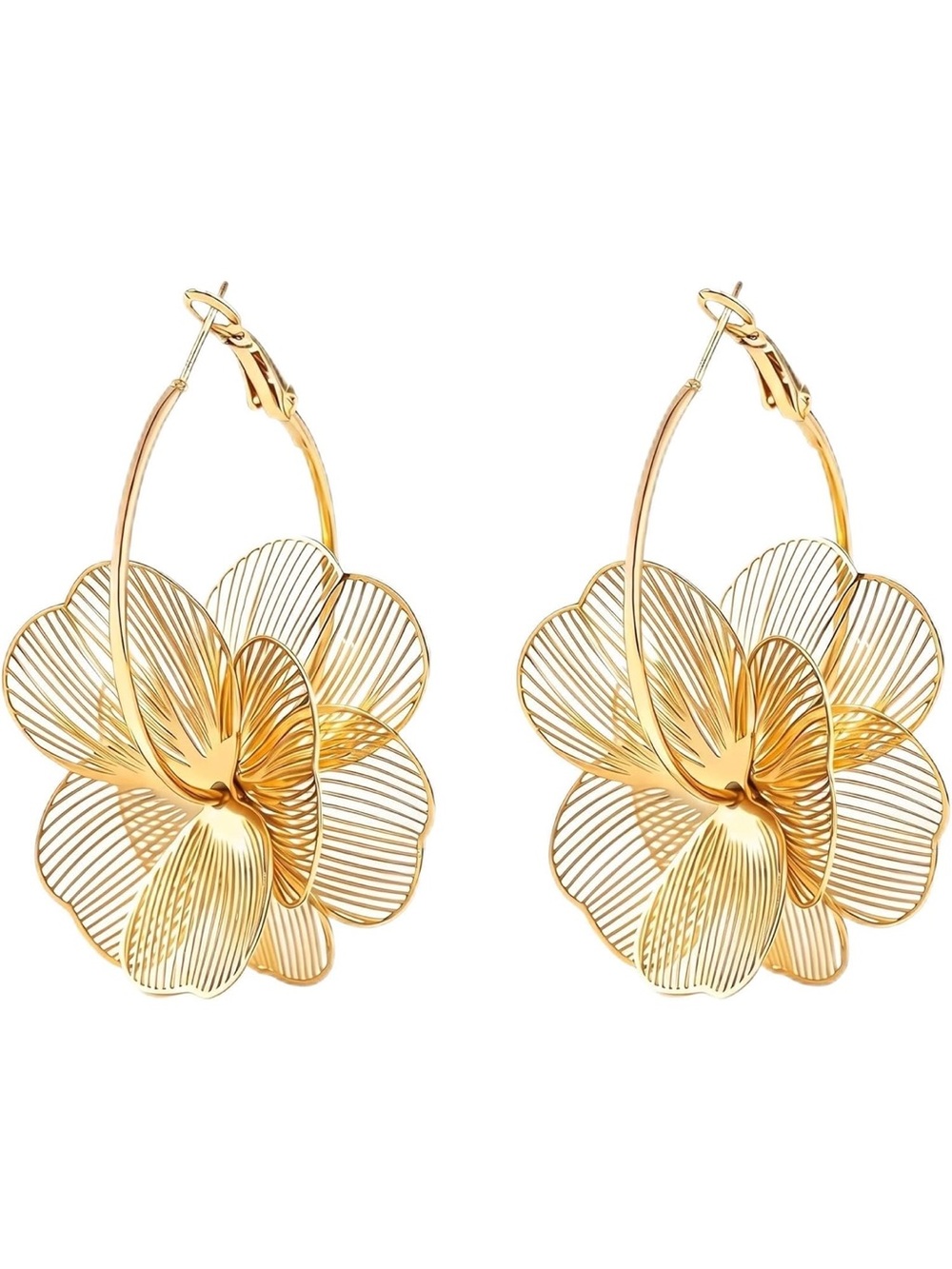 Gold Floral Hoop Earrings Women Jewelry